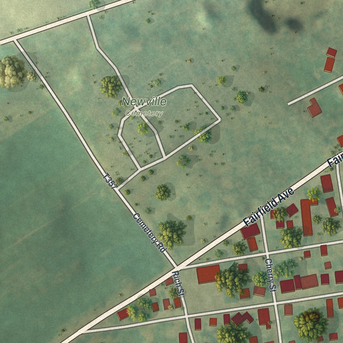 Second close-up of the map of Newville, Pennsylvania print showing more streets and buildings