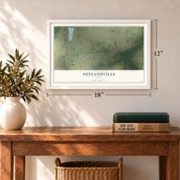Neylandville, Texas map, 12 x 18 inch print in a white frame in an entryway