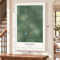 Niagara, Kentucky map, 24 x 36 inch print in a white frame by a staircase