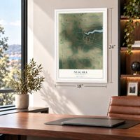 Niagara, North Dakota map, 18 x 24 inch print in a white frame in a home office