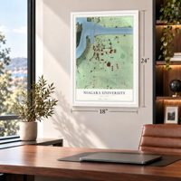 Niagara University, New York map, 18 x 24 inch print in a white frame in a home office