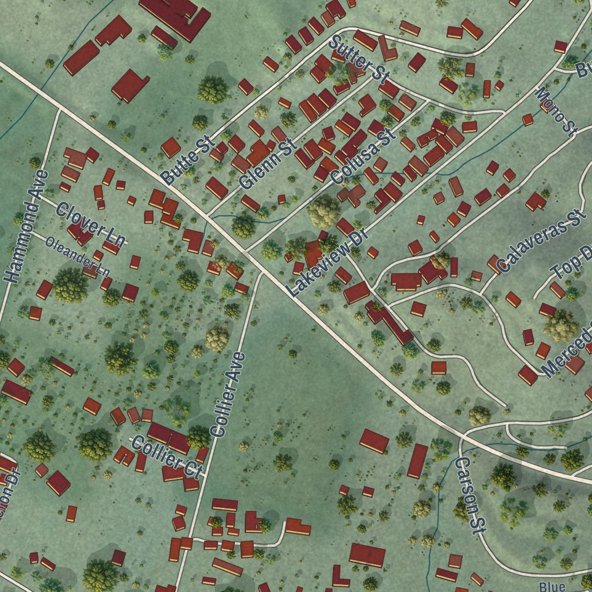 Second close-up of the map of Nice, California print showing more streets and buildings