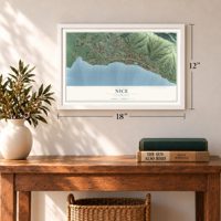Nice, California map, 12 x 18 inch print in a white frame in an entryway