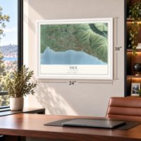 Nice, California map, 18 x 24 inch print in a white frame in a home office
