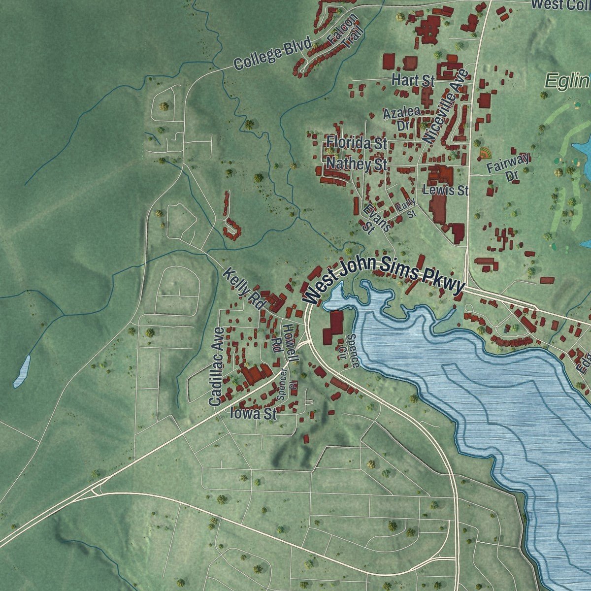 Second close-up of the map of Niceville, Florida print showing more streets and buildings