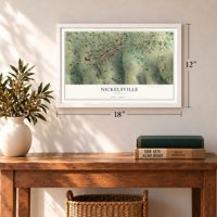 Nickelsville, Virginia map, 12 x 18 inch print in a white frame in an entryway