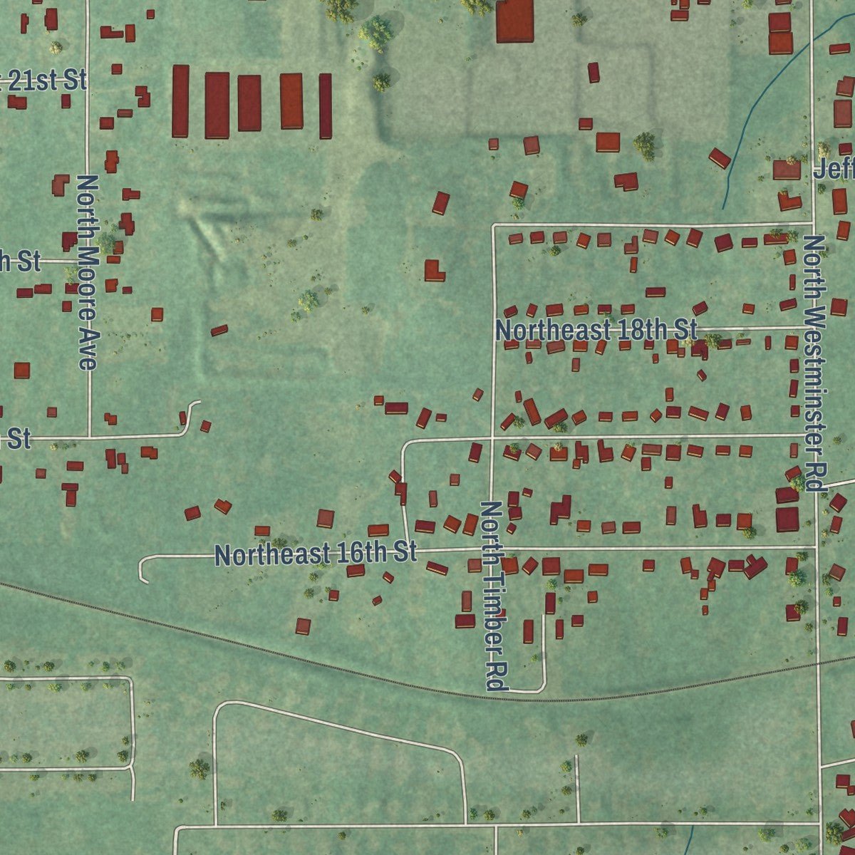 Second close-up of the map of Nicoma Park, Oklahoma print showing more streets and buildings