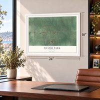 Nicoma Park, Oklahoma map, 18 x 24 inch print in a white frame in a home office