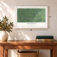 Nikolaevsk, Alaska map, 12 x 18 inch print in a white frame in an entryway