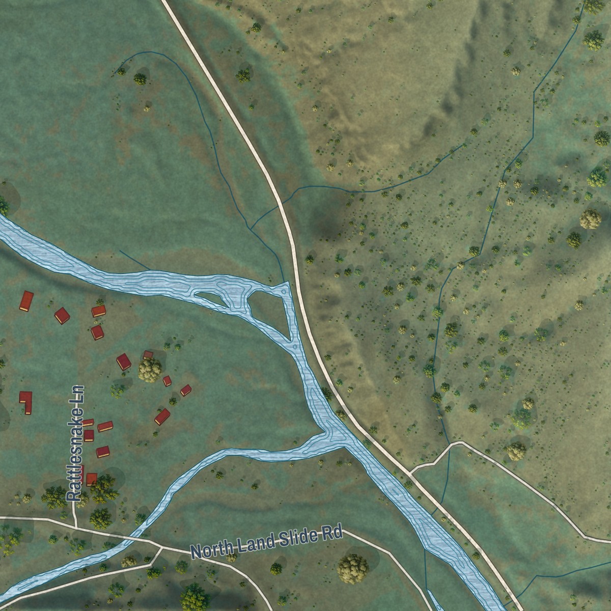 Second close-up of the map of Nile, Washington print showing more streets and buildings
