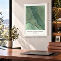 Nisqually Indian Community, Washington map, 18 x 24 inch print in a white frame in a home office