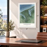 Nissequogue, New York map, 18 x 24 inch print in a white frame in a home office