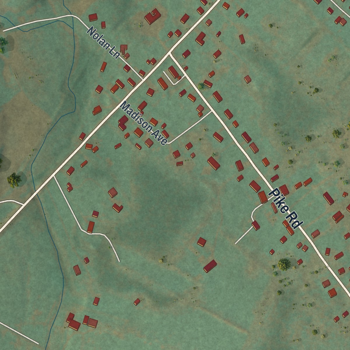Second close-up of the map of Nittany, Pennsylvania print showing more streets and buildings