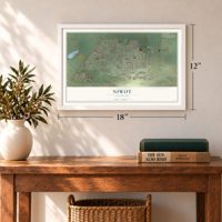 Niwot, Colorado map, 12 x 18 inch print in a white frame in an entryway