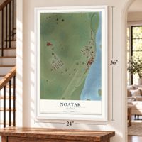 Noatak, Alaska map, 24 x 36 inch print in a white frame by a staircase