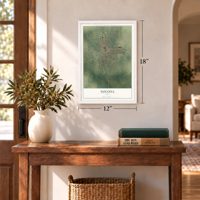 Nocona, Texas map, 12 x 18 inch print in a white frame in an entryway