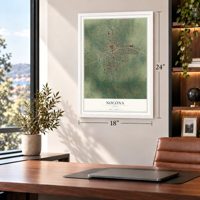 Nocona, Texas map, 18 x 24 inch print in a white frame in a home office