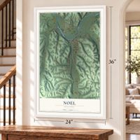 Noel, Missouri map, 24 x 36 inch print in a white frame by a staircase