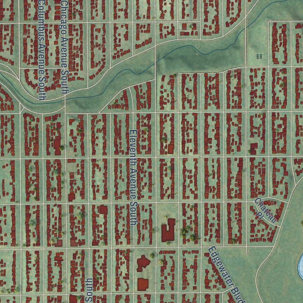 Second close-up of the map of Nokomis, Minnesota print showing more streets and buildings