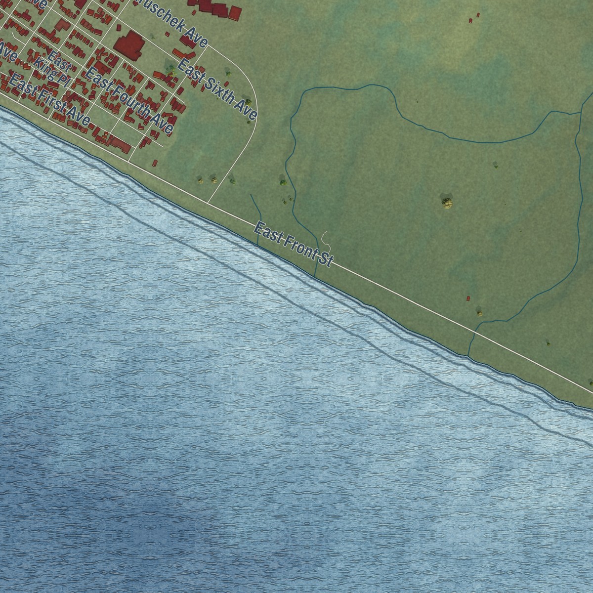 Second close-up of the map of Nome, Alaska print showing more streets and buildings