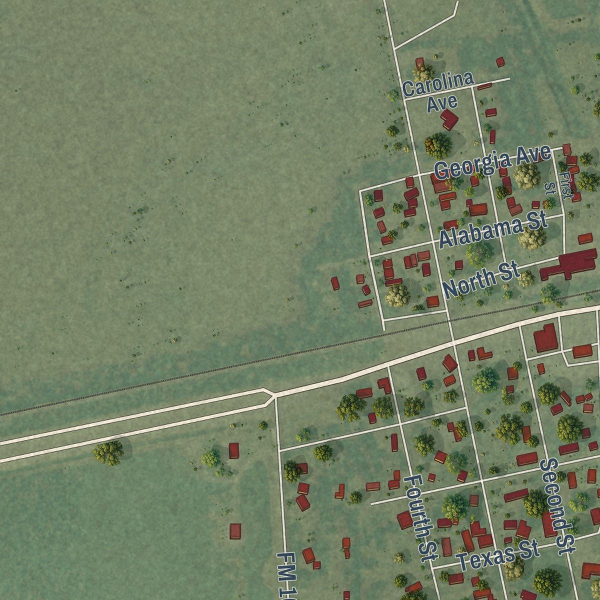 Second close-up of the map of Nome, Texas print showing more streets and buildings