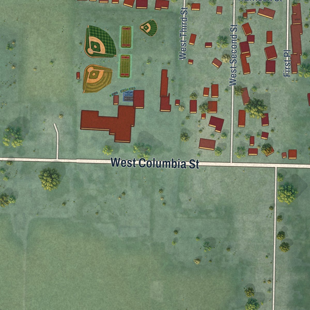 Second close-up of the map of Nooksack, Washington print showing more streets and buildings