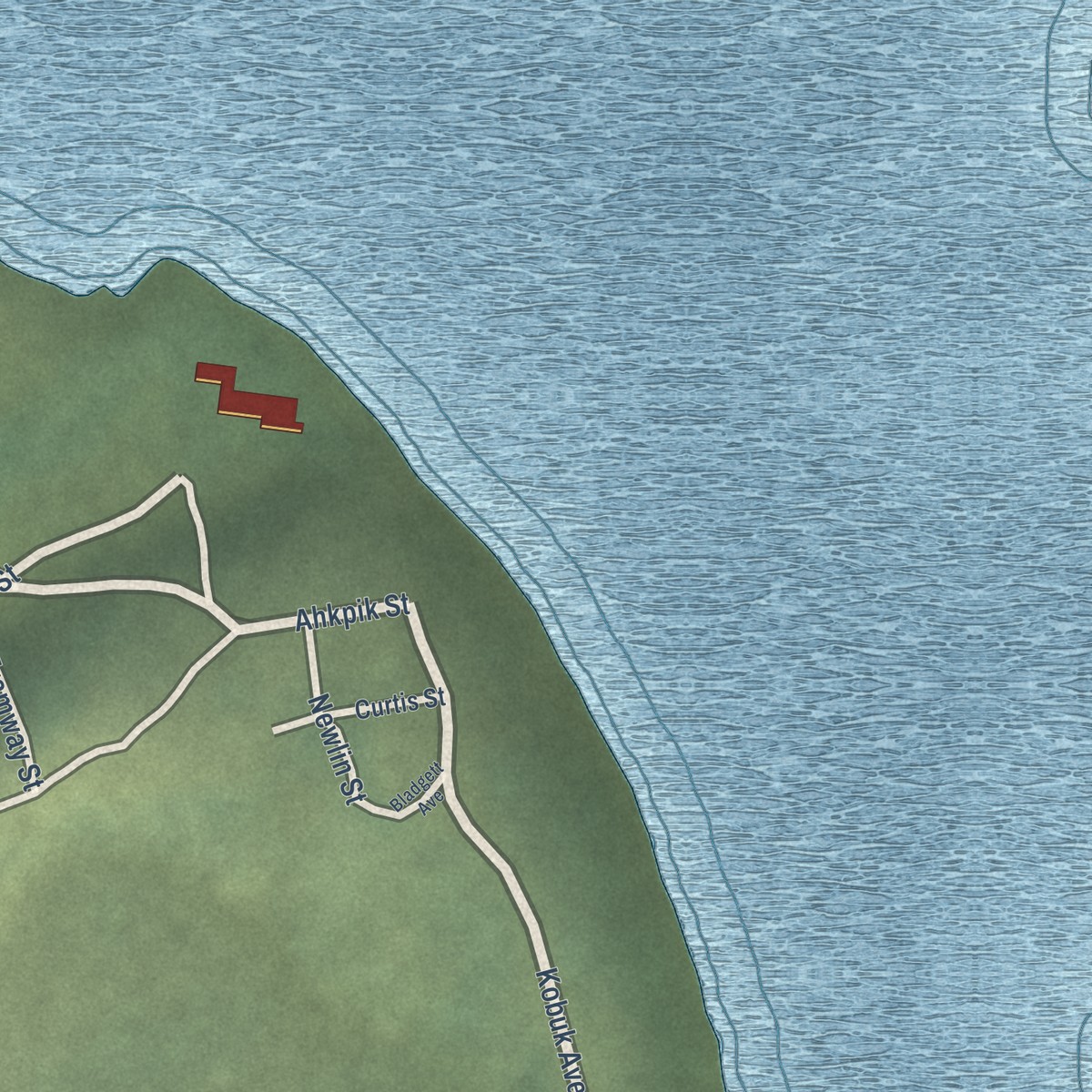 Second close-up of the map of Noorvik, Alaska print showing more streets and buildings