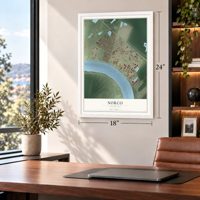 Norco, Louisiana map, 18 x 24 inch print in a white frame in a home office