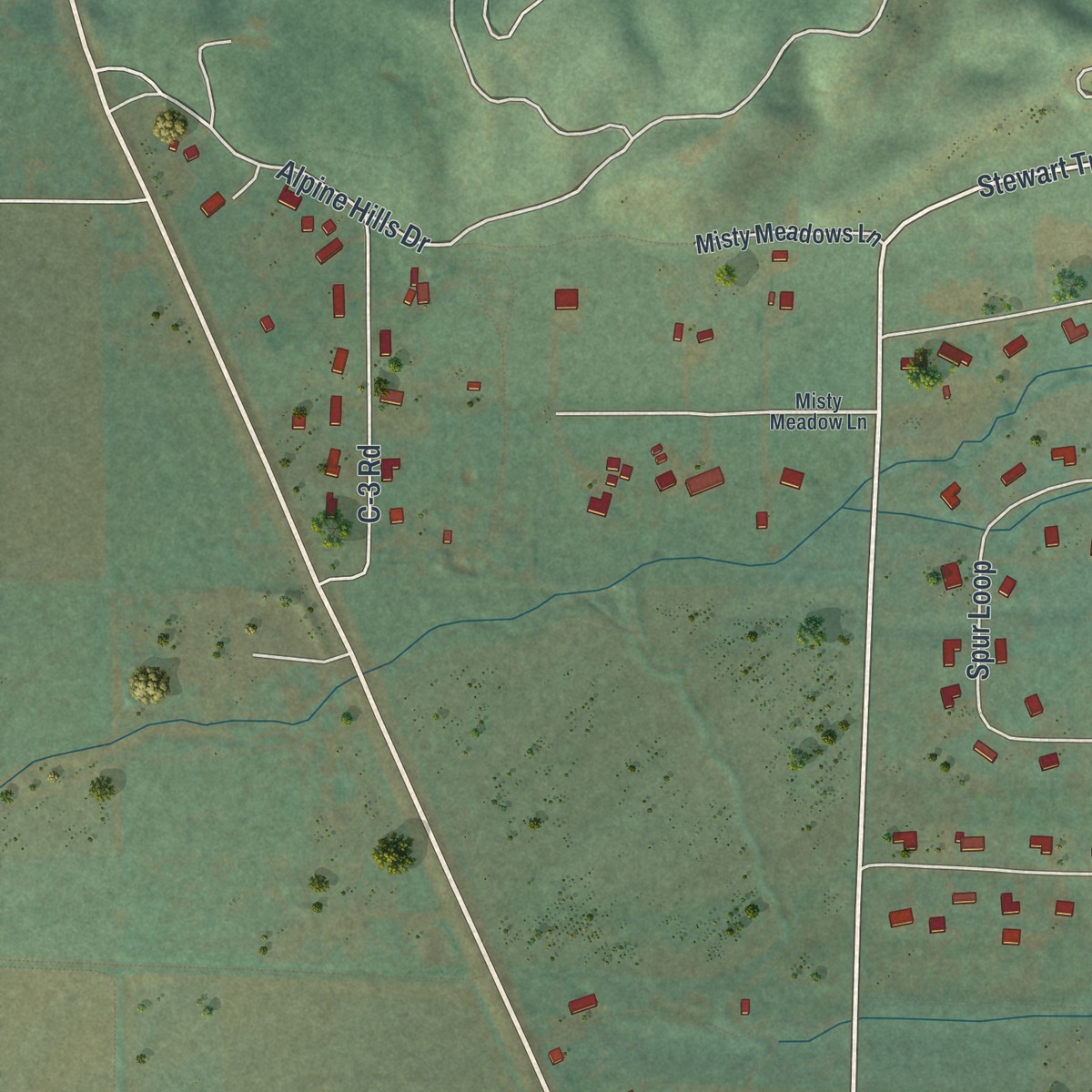 Second close-up of the map of Nordic, Wyoming print showing more streets and buildings