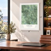 Norfolk, Connecticut map, 18 x 24 inch print in a white frame in a home office