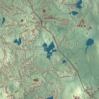 Close-up of the map of Norfolk, Massachusetts print showing terrain and local geography