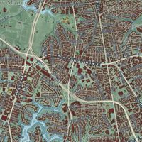 Second close-up of the map of Norfolk, Virginia print showing more streets and buildings