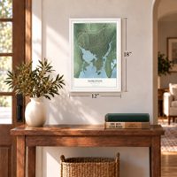 Noroton, Connecticut map, 12 x 18 inch print in a white frame in an entryway