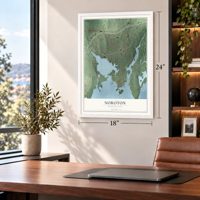 Noroton, Connecticut map, 18 x 24 inch print in a white frame in a home office