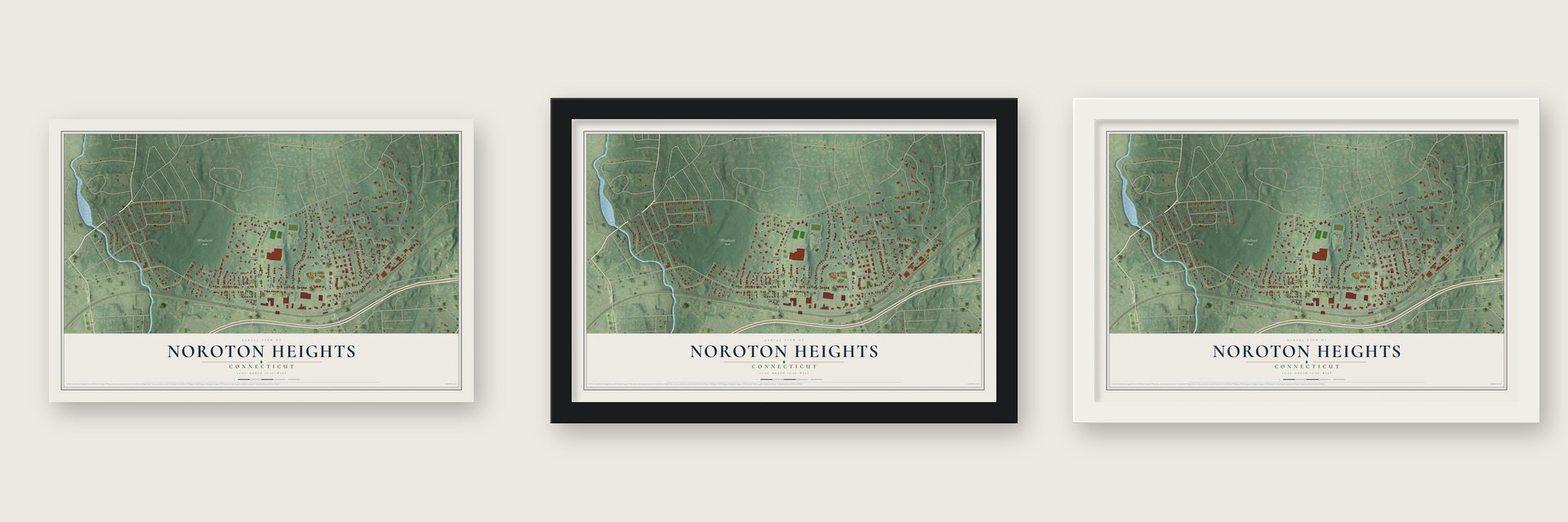 Noroton Heights, Connecticut map unframed, in a black wood frame and in a white wood frame