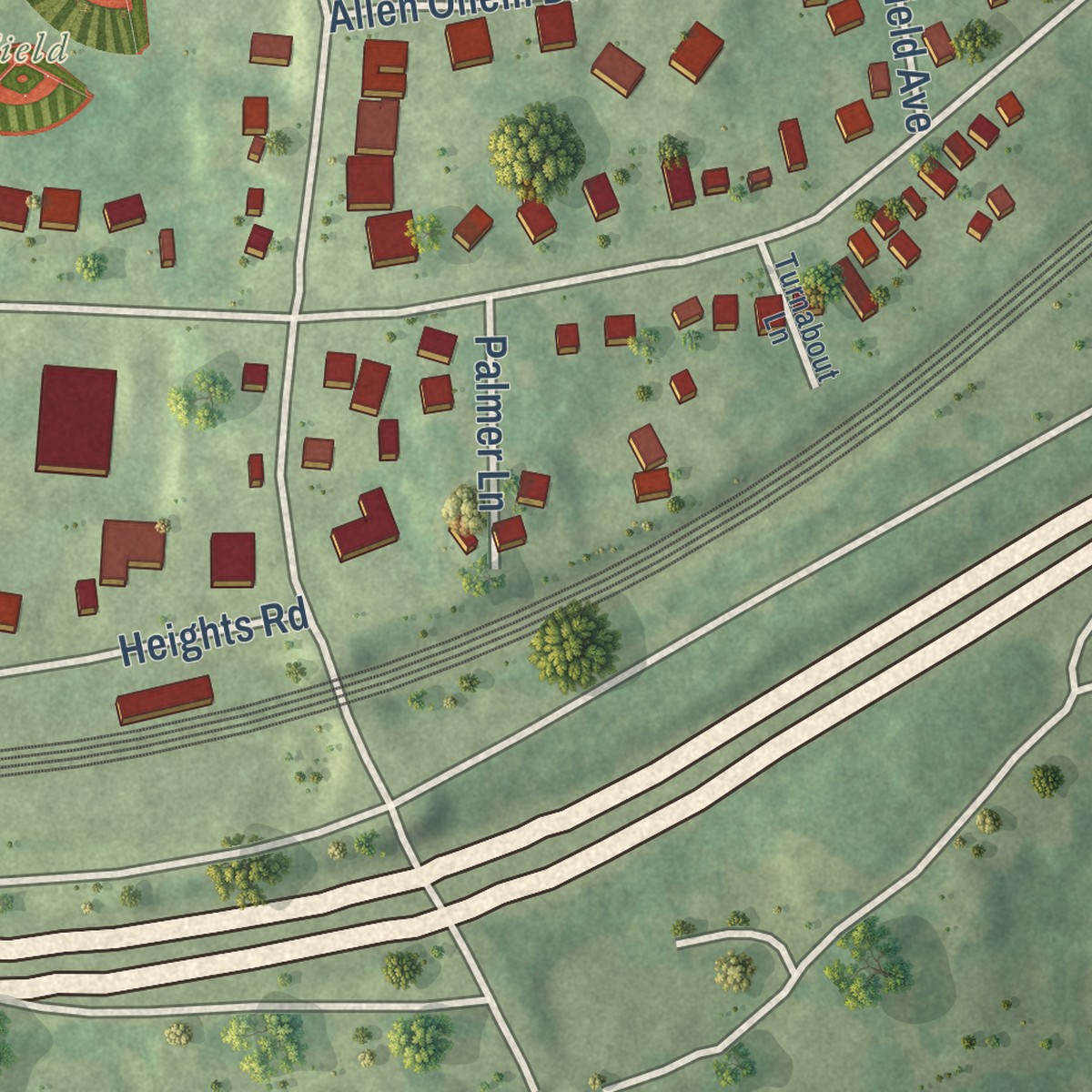 Second close-up of the map of Noroton Heights, Connecticut print showing more streets and buildings