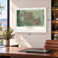 Norridge, Illinois map, 18 x 24 inch print in a white frame in a home office