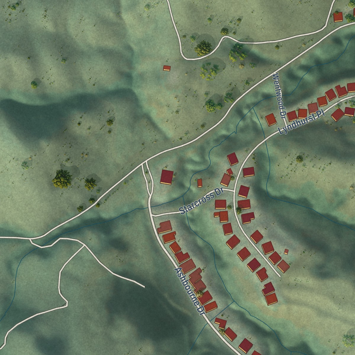 Second close-up of the map of Norris Canyon, California print showing more streets and buildings