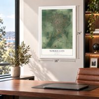 Norris City, Illinois map, 18 x 24 inch print in a white frame in a home office