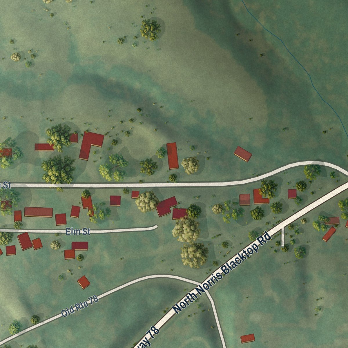 Second close-up of the map of Norris, Illinois print showing more streets and buildings
