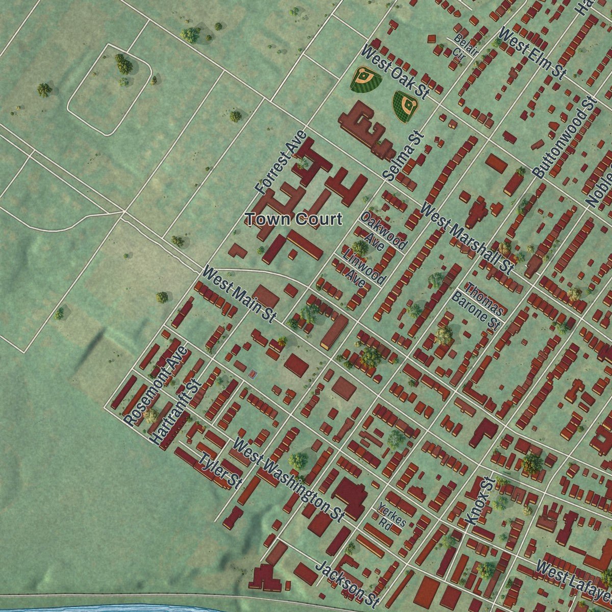 Second close-up of the map of Norristown, Pennsylvania print showing more streets and buildings