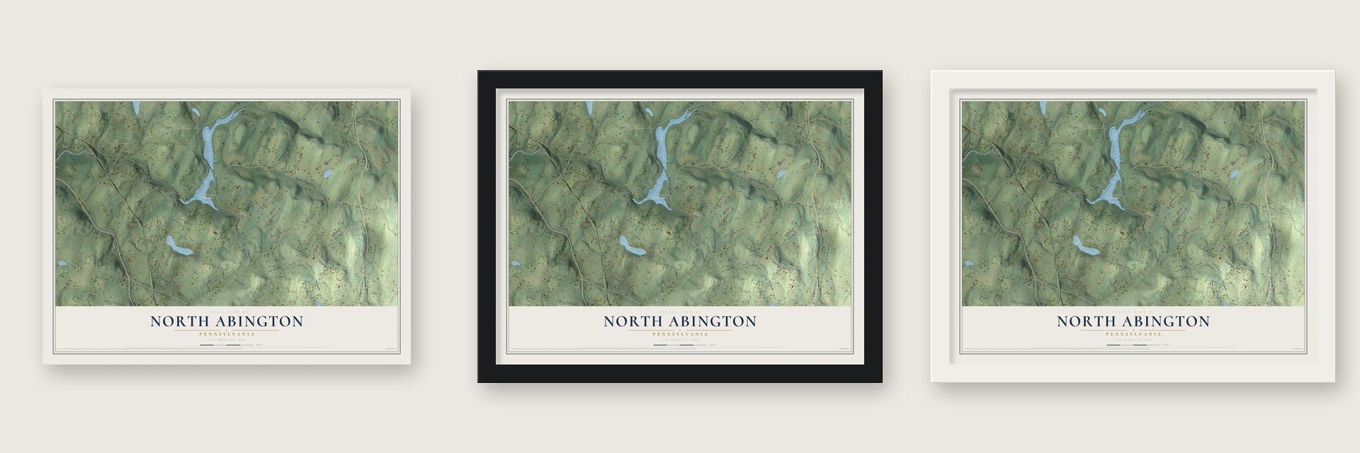 North Abington, Pennsylvania map unframed, in a black wood frame and in a white wood frame