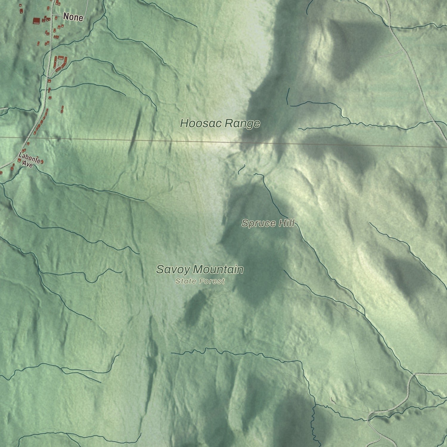 Close-up of the map of North Adams, Massachusetts print showing terrain and local geography