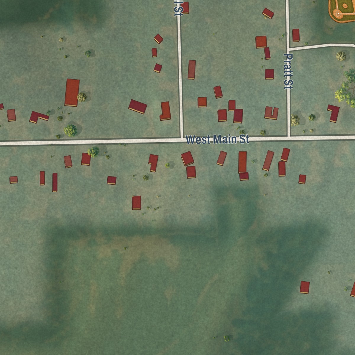 Second close-up of the map of North Adams, Michigan print showing more streets and buildings