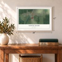 North Adams, Michigan map, 12 x 18 inch print in a white frame in an entryway
