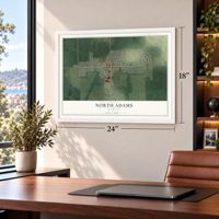 North Adams, Michigan map, 18 x 24 inch print in a white frame in a home office