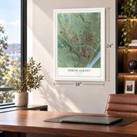 North Albany, New York map, 18 x 24 inch print in a white frame in a home office