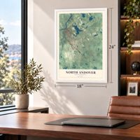North Andover, Massachusetts map, 18 x 24 inch print in a white frame in a home office