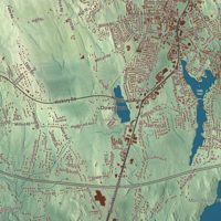 Close-up of the map of North Attleborough, Massachusetts print showing terrain and local geography