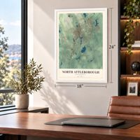 North Attleborough, Massachusetts map, 18 x 24 inch print in a white frame in a home office